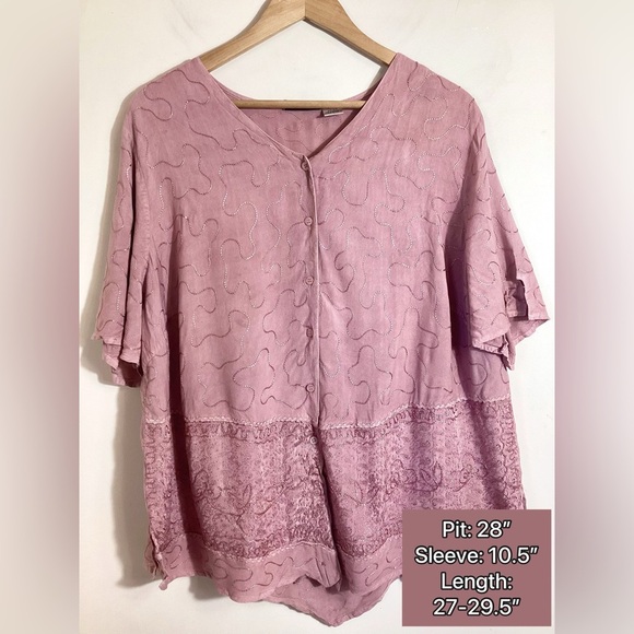 Y2K Vintage Embroidered Rayon Asymmetric Top 2X - Picture 3 of 15